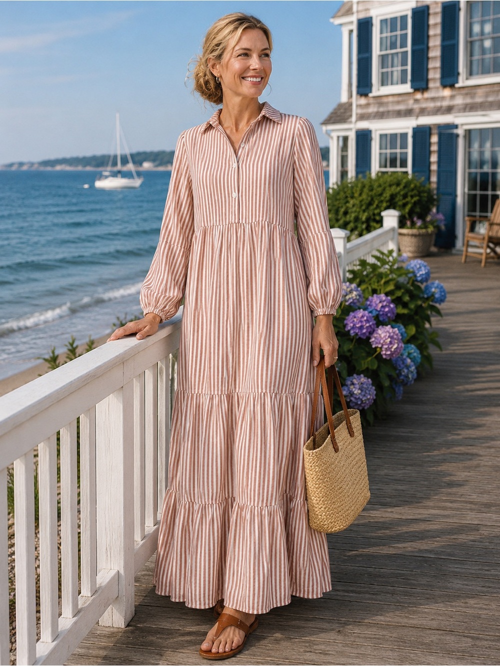 Max Studio Blush and White Striped Maxi Dress